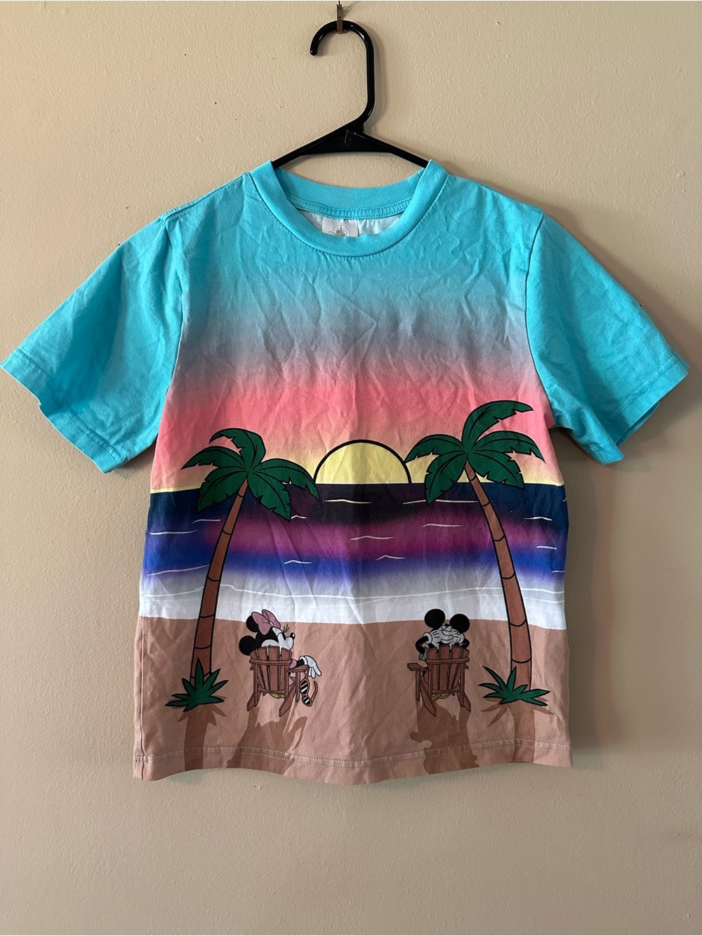NWOT Walt Disney World Parks Kids Sunset Mickey Beach Tee, Sz XL 14 - Picture 1 of 3